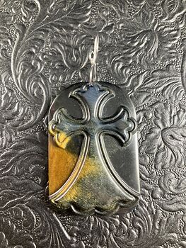 Blue Hawks Eye or Tiger Eye Cross Stone Jewelry Pendant Mini Art Ornament #KGsU5UKuneg