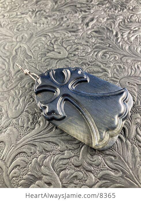 Blue Hawks Eye or Tiger Eye Cross Stone Jewelry Pendant Mini Art Ornament - #1aRG79poqNQ-6