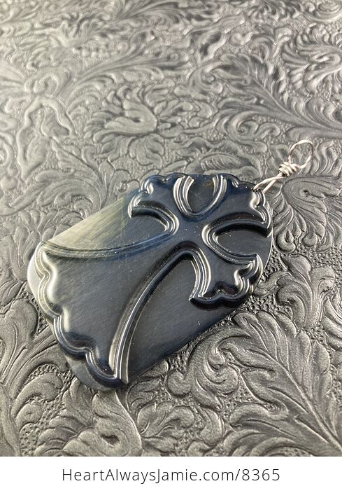 Blue Hawks Eye or Tiger Eye Cross Stone Jewelry Pendant Mini Art Ornament - #1aRG79poqNQ-5