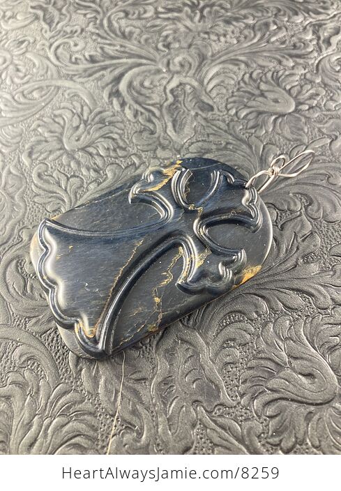 Blue Hawks Eye or Tiger Eye Cross Stone Jewelry Pendant Mini Art Ornament - #4A761WgYcnk-3