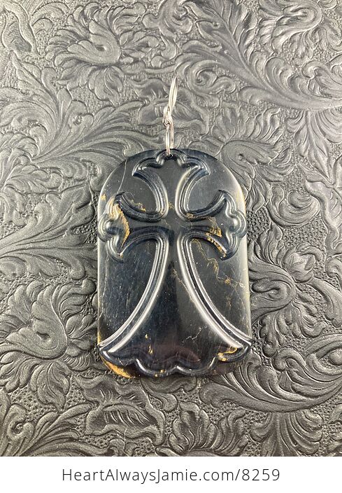 Blue Hawks Eye or Tiger Eye Cross Stone Jewelry Pendant Mini Art Ornament - #4A761WgYcnk-5