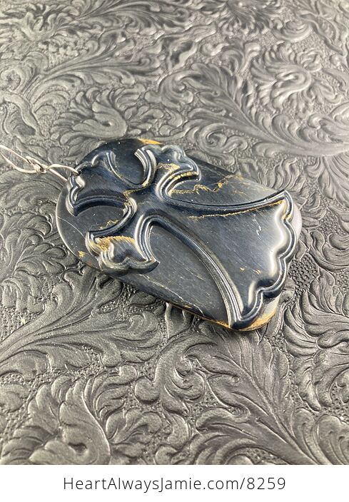 Blue Hawks Eye or Tiger Eye Cross Stone Jewelry Pendant Mini Art Ornament - #4A761WgYcnk-4