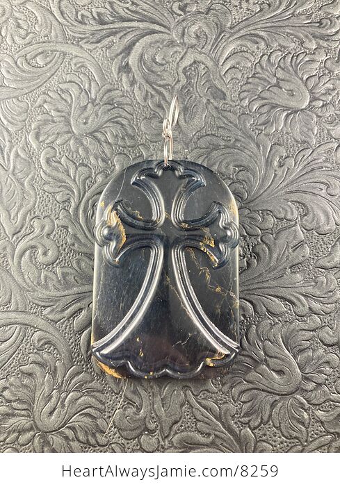 Blue Hawks Eye or Tiger Eye Cross Stone Jewelry Pendant Mini Art Ornament - #4A761WgYcnk-2