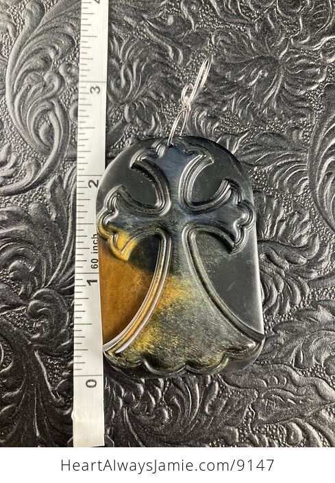 Blue Hawks Eye or Tiger Eye Cross Stone Jewelry Pendant Mini Art Ornament - #KGsU5UKuneg-6
