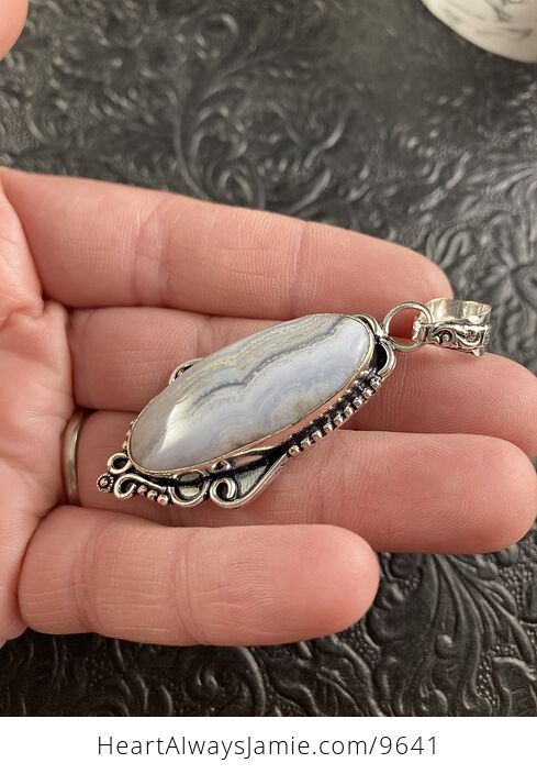 Blue Lace Agate Stone Crystal Jewelry Pendant - #c3nF4GLePTc-3
