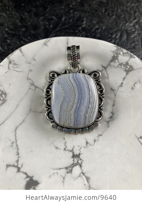 Blue Lace Agate Stone Crystal Jewelry Pendant - #d7rxoUt3Dsg-1