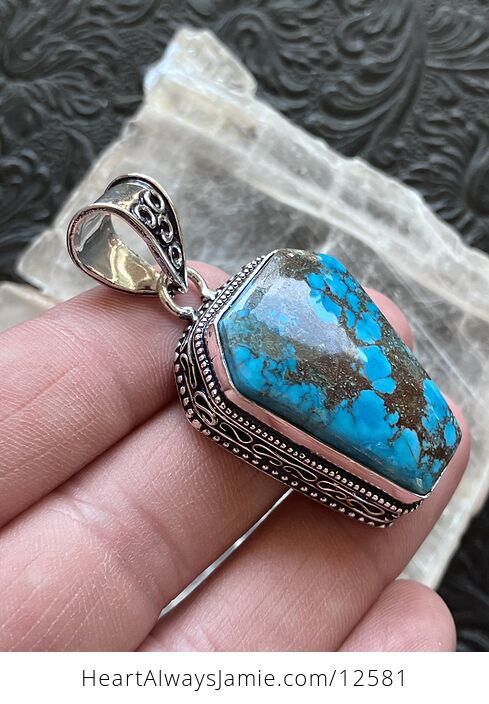 Blue Magnesite Turquoise Coffin Crystal Stone Jewelry Pendant - #4kTW2kjrD8w-3