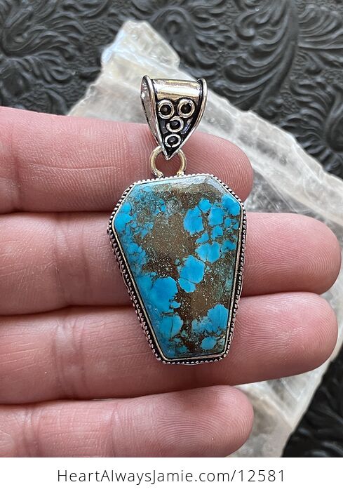 Blue Magnesite Turquoise Coffin Crystal Stone Jewelry Pendant - #4kTW2kjrD8w-2