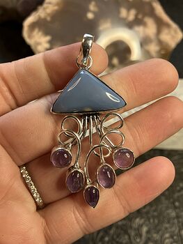 Blue Opal and Amethyst Gemstone Crystal Jewelry Swirl Pendant #8iMBAgF1Lrg