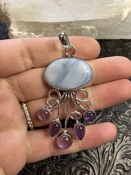 Blue Opal and Amethyst Gemstone Crystal Jewelry Swirl Pendant #Dj5fOjFAOHg