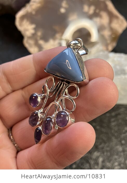 Blue Opal and Amethyst Gemstone Crystal Jewelry Swirl Pendant - #8iMBAgF1Lrg-3