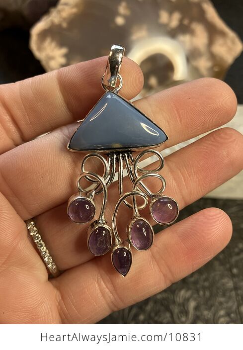 Blue Opal and Amethyst Gemstone Crystal Jewelry Swirl Pendant - #8iMBAgF1Lrg-1