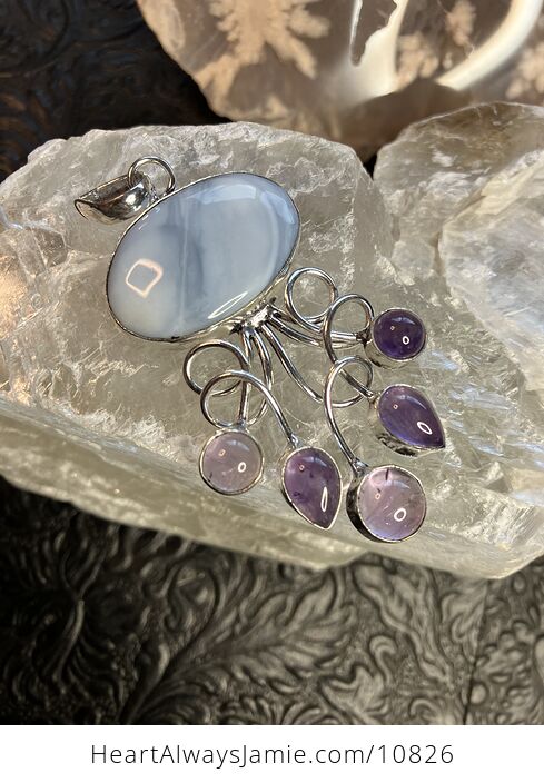 Blue Opal and Amethyst Gemstone Crystal Jewelry Swirl Pendant - #Dj5fOjFAOHg-5