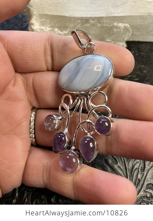 Blue Opal and Amethyst Gemstone Crystal Jewelry Swirl Pendant - #Dj5fOjFAOHg-3