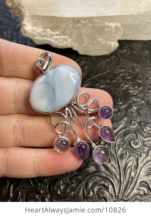 Blue Opal and Amethyst Gemstone Crystal Jewelry Swirl Pendant - #Dj5fOjFAOHg-2