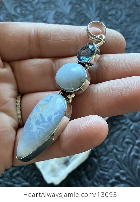 Blue Opal and Faceted Topaz Pendant Crystal Stone Jewelry - #rJavLfcT6as-3