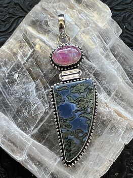 Blue Opal and Pink Rainbow Moonstone Crystal Stone Jewelry Pendant #sn3rf0tYU8s