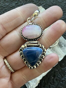 Blue Opal and Pink Rainbow Moonstone Crystal Stone Jewelry Pendant #wusTmY57FdE