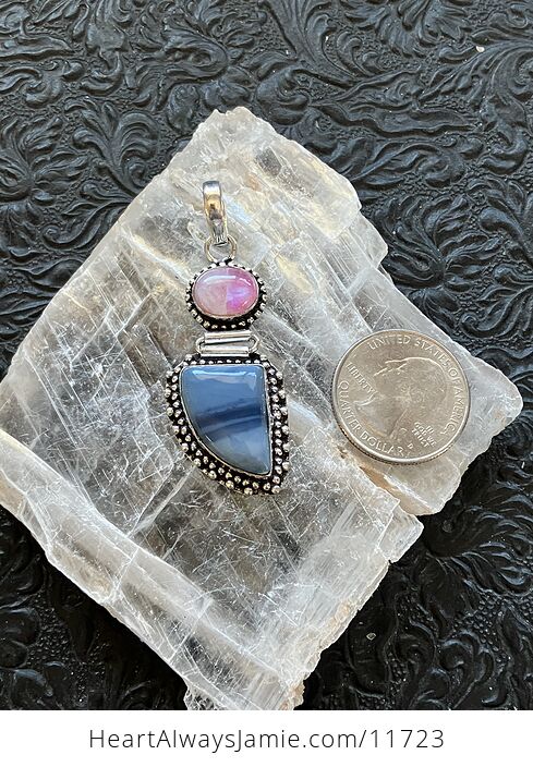 Blue Opal and Pink Rainbow Moonstone Crystal Stone Jewelry Pendant - #2ryCBVVWsnQ-5