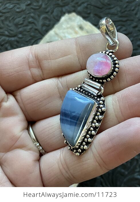 Blue Opal and Pink Rainbow Moonstone Crystal Stone Jewelry Pendant - #2ryCBVVWsnQ-3