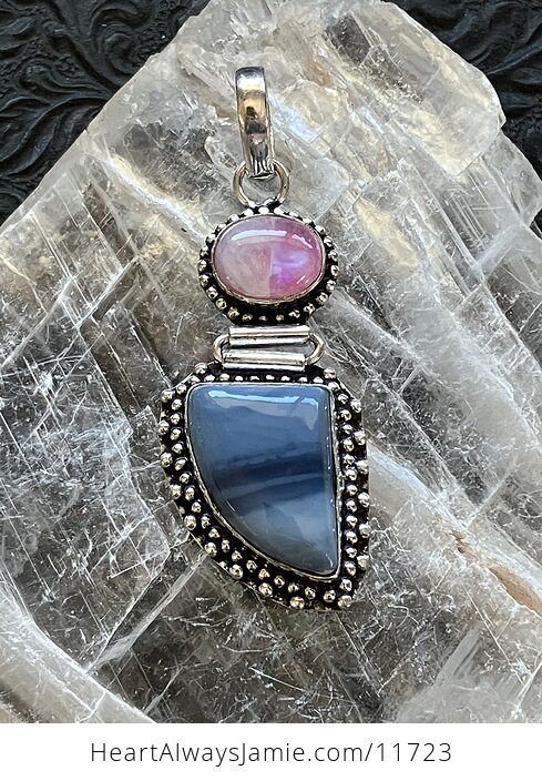 Blue Opal and Pink Rainbow Moonstone Crystal Stone Jewelry Pendant - #2ryCBVVWsnQ-1