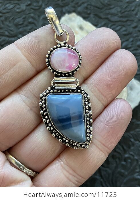Blue Opal and Pink Rainbow Moonstone Crystal Stone Jewelry Pendant - #2ryCBVVWsnQ-2