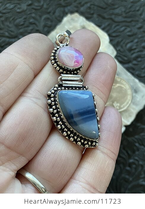 Blue Opal and Pink Rainbow Moonstone Crystal Stone Jewelry Pendant - #2ryCBVVWsnQ-4