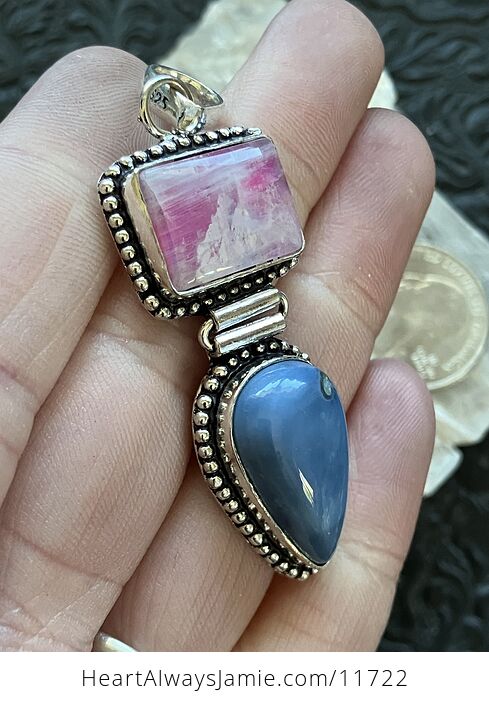 Blue Opal and Pink Rainbow Moonstone Crystal Stone Jewelry Pendant - #qP7WeUJBtMw-5