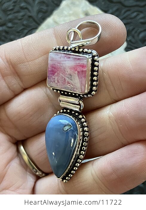Blue Opal and Pink Rainbow Moonstone Crystal Stone Jewelry Pendant - #qP7WeUJBtMw-4