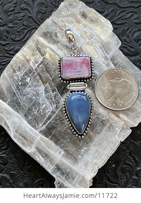 Blue Opal and Pink Rainbow Moonstone Crystal Stone Jewelry Pendant - #qP7WeUJBtMw-2