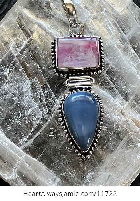 Blue Opal and Pink Rainbow Moonstone Crystal Stone Jewelry Pendant - #qP7WeUJBtMw-1