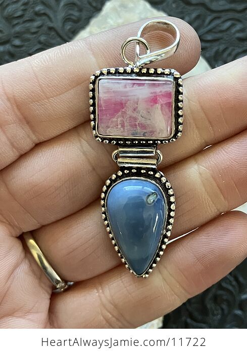 Blue Opal and Pink Rainbow Moonstone Crystal Stone Jewelry Pendant - #qP7WeUJBtMw-3