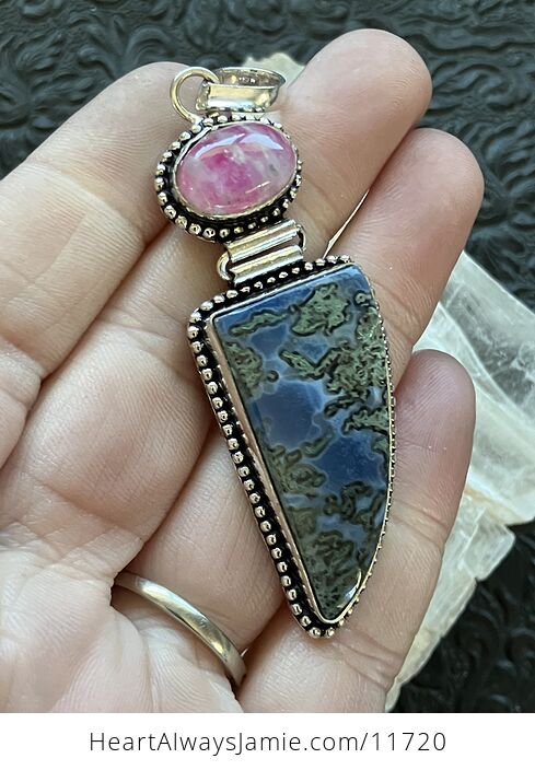 Blue Opal and Pink Rainbow Moonstone Crystal Stone Jewelry Pendant - #sn3rf0tYU8s-3