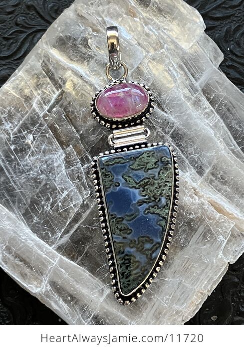 Blue Opal and Pink Rainbow Moonstone Crystal Stone Jewelry Pendant - #sn3rf0tYU8s-1