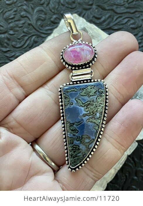 Blue Opal and Pink Rainbow Moonstone Crystal Stone Jewelry Pendant - #sn3rf0tYU8s-2
