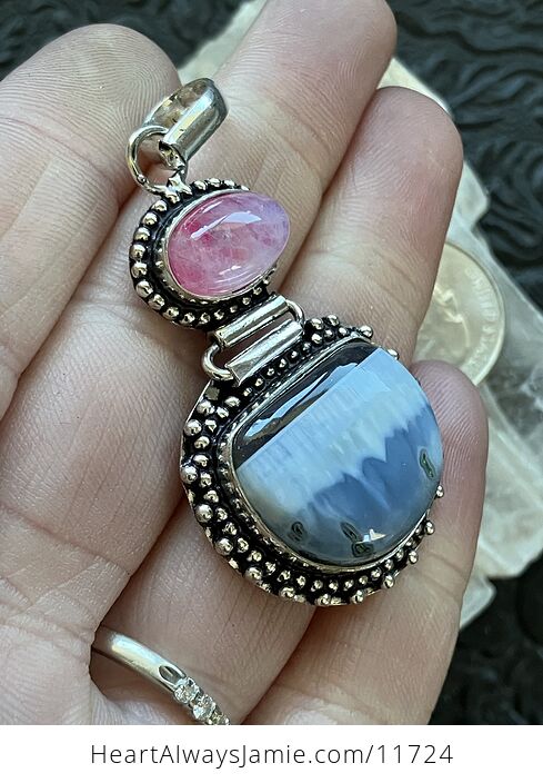 Blue Opal and Pink Rainbow Moonstone Crystal Stone Jewelry Pendant - #tR6Pxjp59UY-4