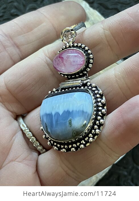 Blue Opal and Pink Rainbow Moonstone Crystal Stone Jewelry Pendant - #tR6Pxjp59UY-5