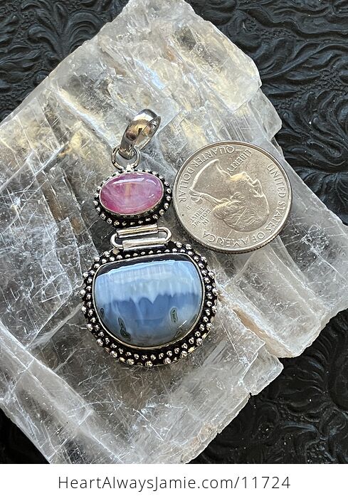 Blue Opal and Pink Rainbow Moonstone Crystal Stone Jewelry Pendant - #tR6Pxjp59UY-3