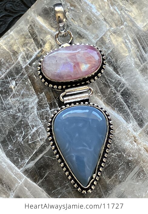 Blue Opal and Pink Rainbow Moonstone Crystal Stone Jewelry Pendant - #w2vWAH41WgM-1