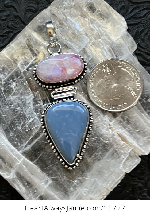 Blue Opal and Pink Rainbow Moonstone Crystal Stone Jewelry Pendant - #w2vWAH41WgM-7