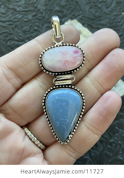 Blue Opal and Pink Rainbow Moonstone Crystal Stone Jewelry Pendant - #w2vWAH41WgM-2