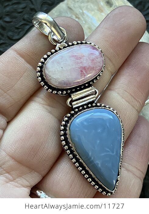 Blue Opal and Pink Rainbow Moonstone Crystal Stone Jewelry Pendant - #w2vWAH41WgM-5