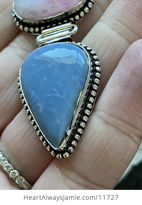 Blue Opal and Pink Rainbow Moonstone Crystal Stone Jewelry Pendant - #w2vWAH41WgM-4