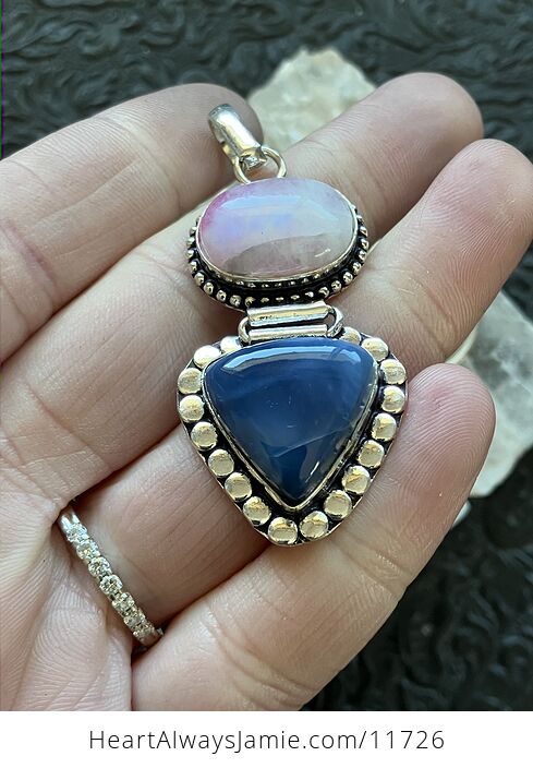 Blue Opal and Pink Rainbow Moonstone Crystal Stone Jewelry Pendant - #wusTmY57FdE-4