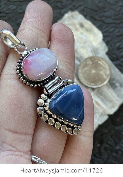 Blue Opal and Pink Rainbow Moonstone Crystal Stone Jewelry Pendant - #wusTmY57FdE-5