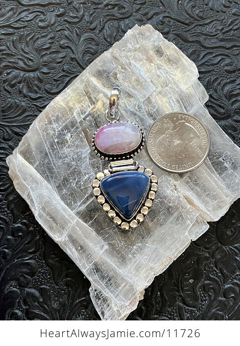 Blue Opal and Pink Rainbow Moonstone Crystal Stone Jewelry Pendant - #wusTmY57FdE-3