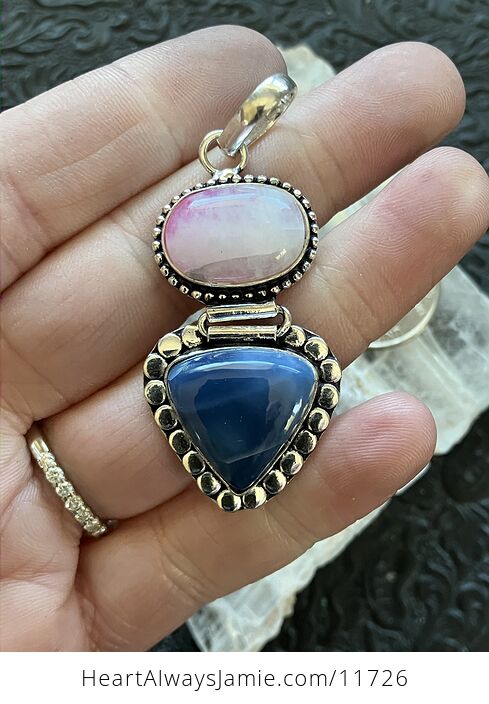 Blue Opal and Pink Rainbow Moonstone Crystal Stone Jewelry Pendant - #wusTmY57FdE-1