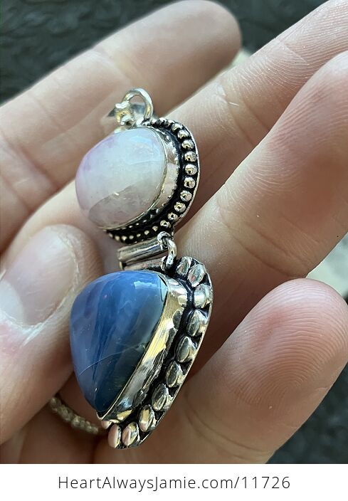 Blue Opal and Pink Rainbow Moonstone Crystal Stone Jewelry Pendant - #wusTmY57FdE-7