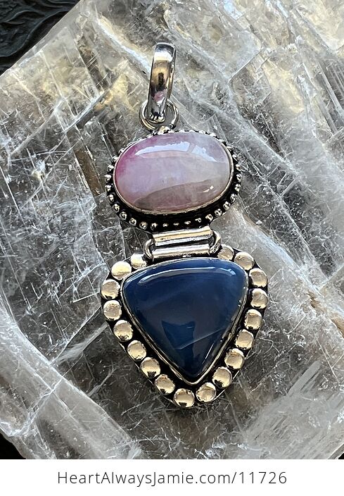 Blue Opal and Pink Rainbow Moonstone Crystal Stone Jewelry Pendant - #wusTmY57FdE-2