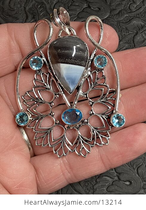 Blue Opal and Topaz Bohemian Styled Mandala Pendant Stone Crystal Jewelry - #tSEsJhUzoMU-1